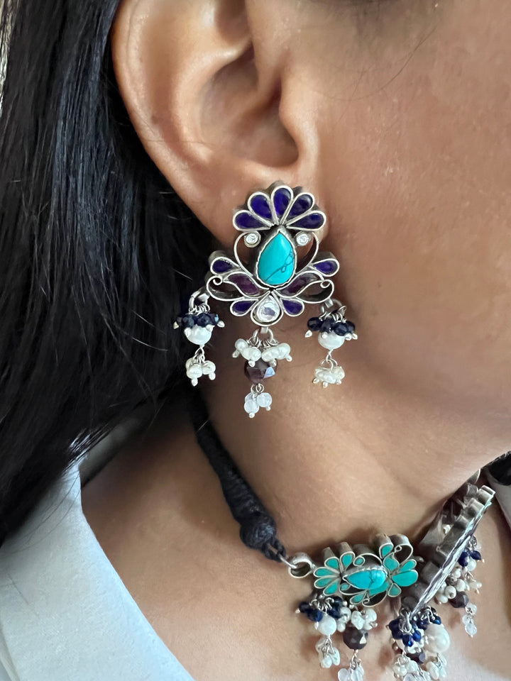 Pure 925 Silver Choker with Earrings