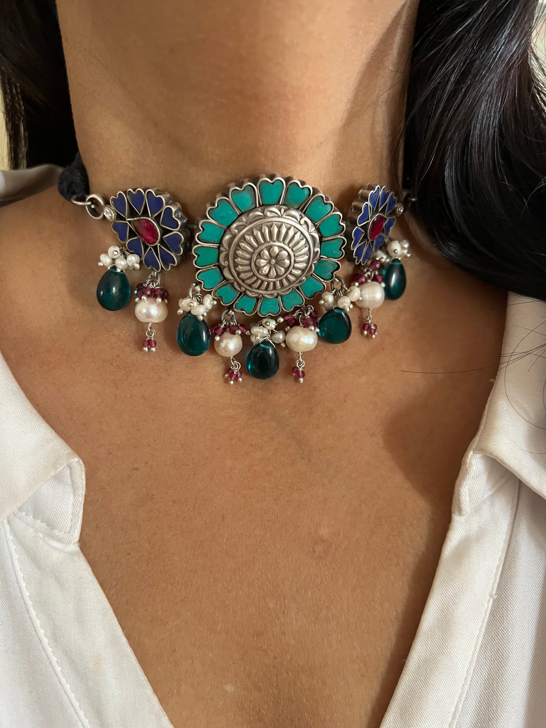 Pure 925 Silver Choker with Earrings