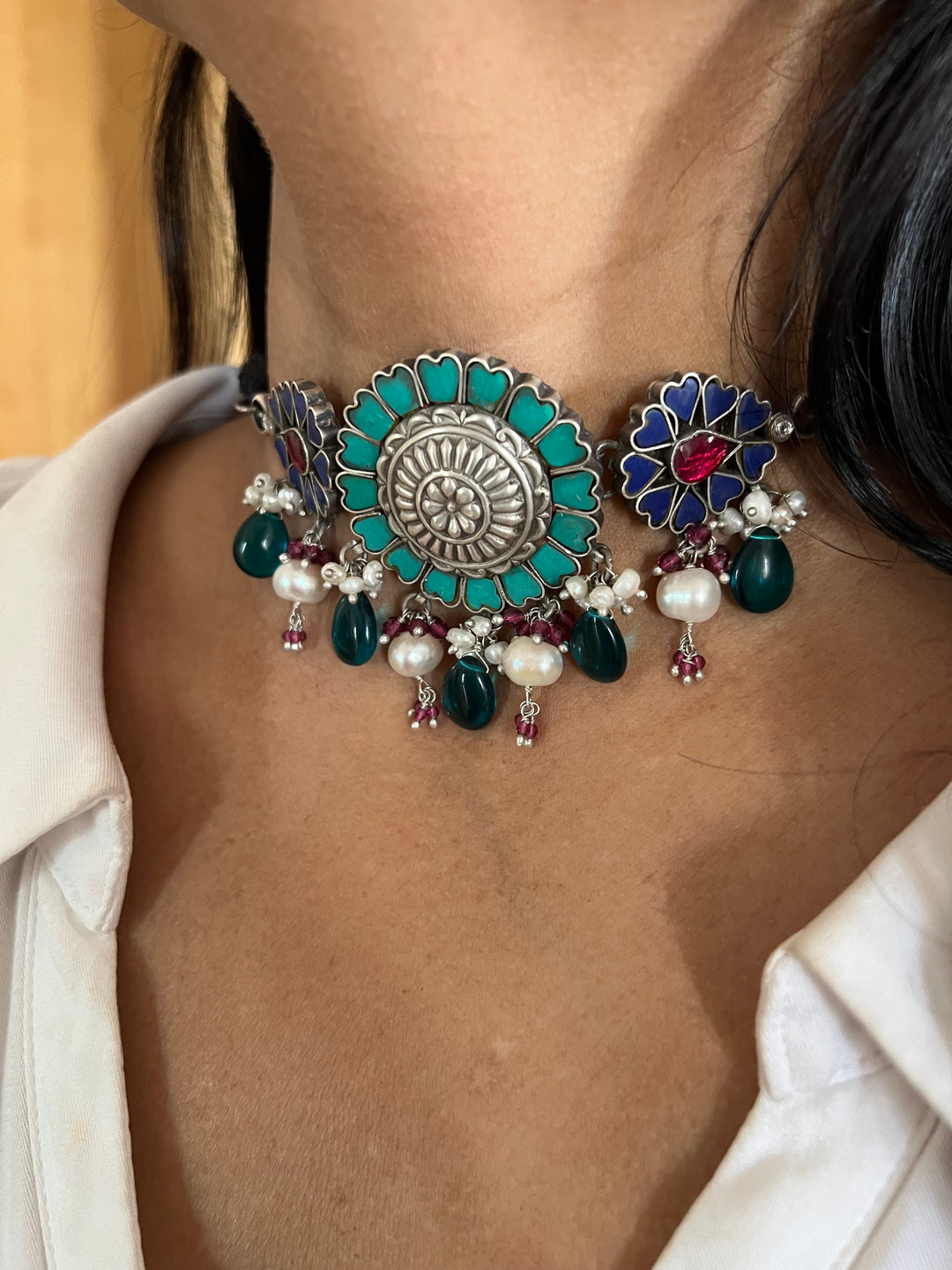 Pure 925 Silver Choker with Earrings