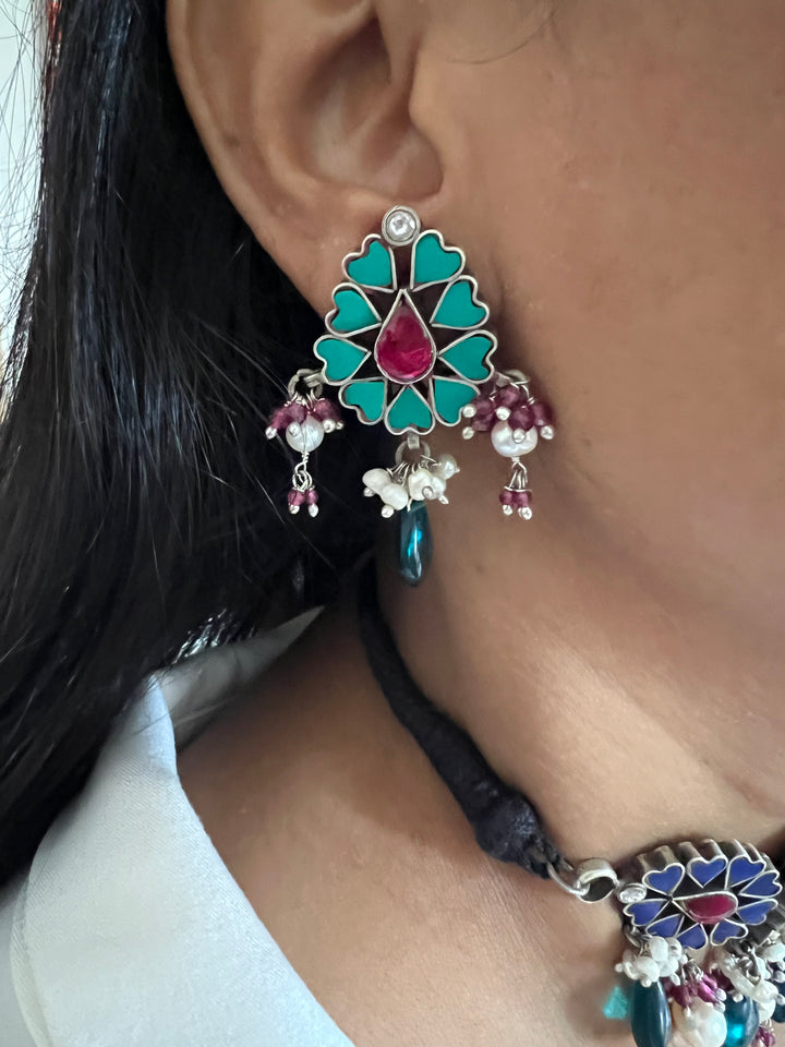 Pure 925 Silver Choker with Earrings