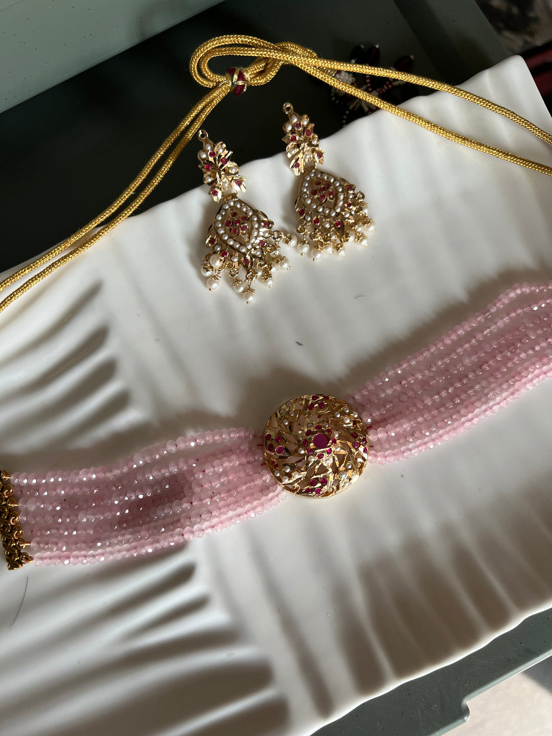 Statement Jadau Choker Necklace Set | 18k Gold Plated | Copper & Semi-Precious Stones