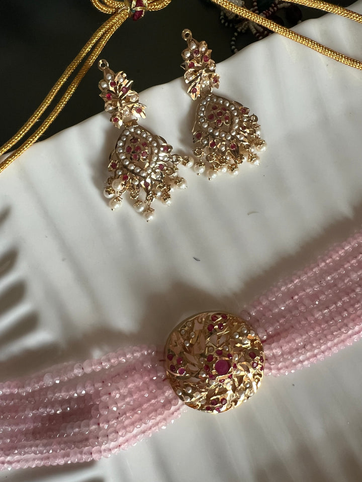 Statement Jadau Choker Necklace Set | 18k Gold Plated | Copper & Semi-Precious Stones