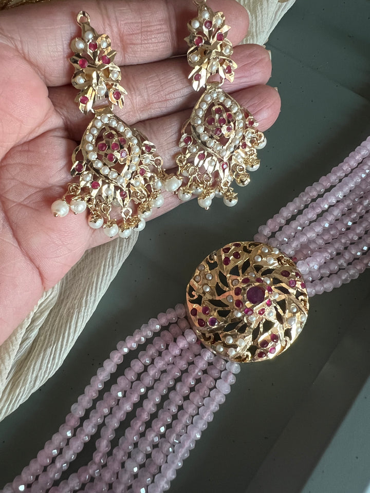 Statement Jadau Choker Necklace Set | 18k Gold Plated | Copper & Semi-Precious Stones