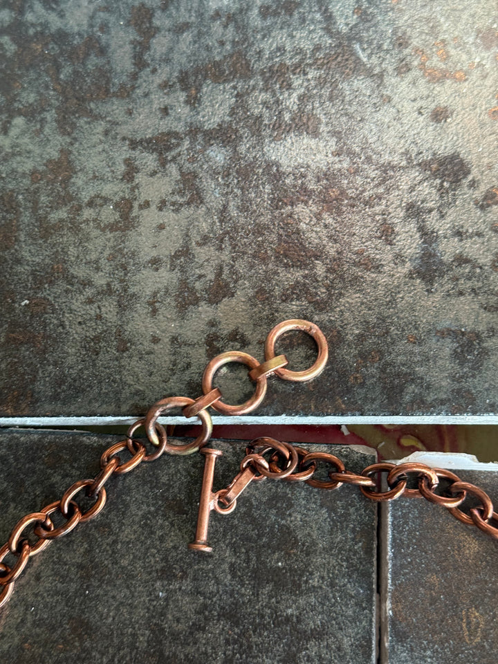 Handmade Rose Quartz Statement Choker | Copper Polish Brass Adjustable Toggle Necklace