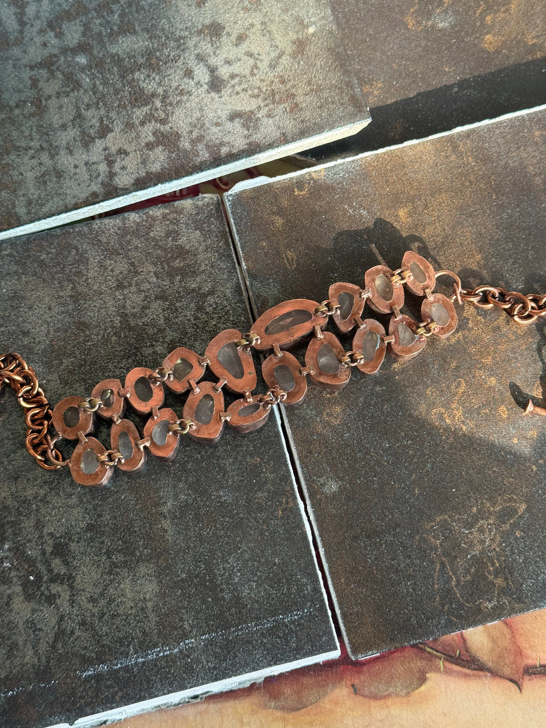Handmade Rose Quartz Statement Choker | Copper Polish Brass Adjustable Toggle Necklace