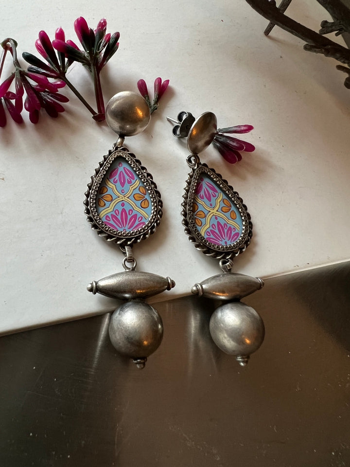 Hand Painted Pure 925 Silver Earrings