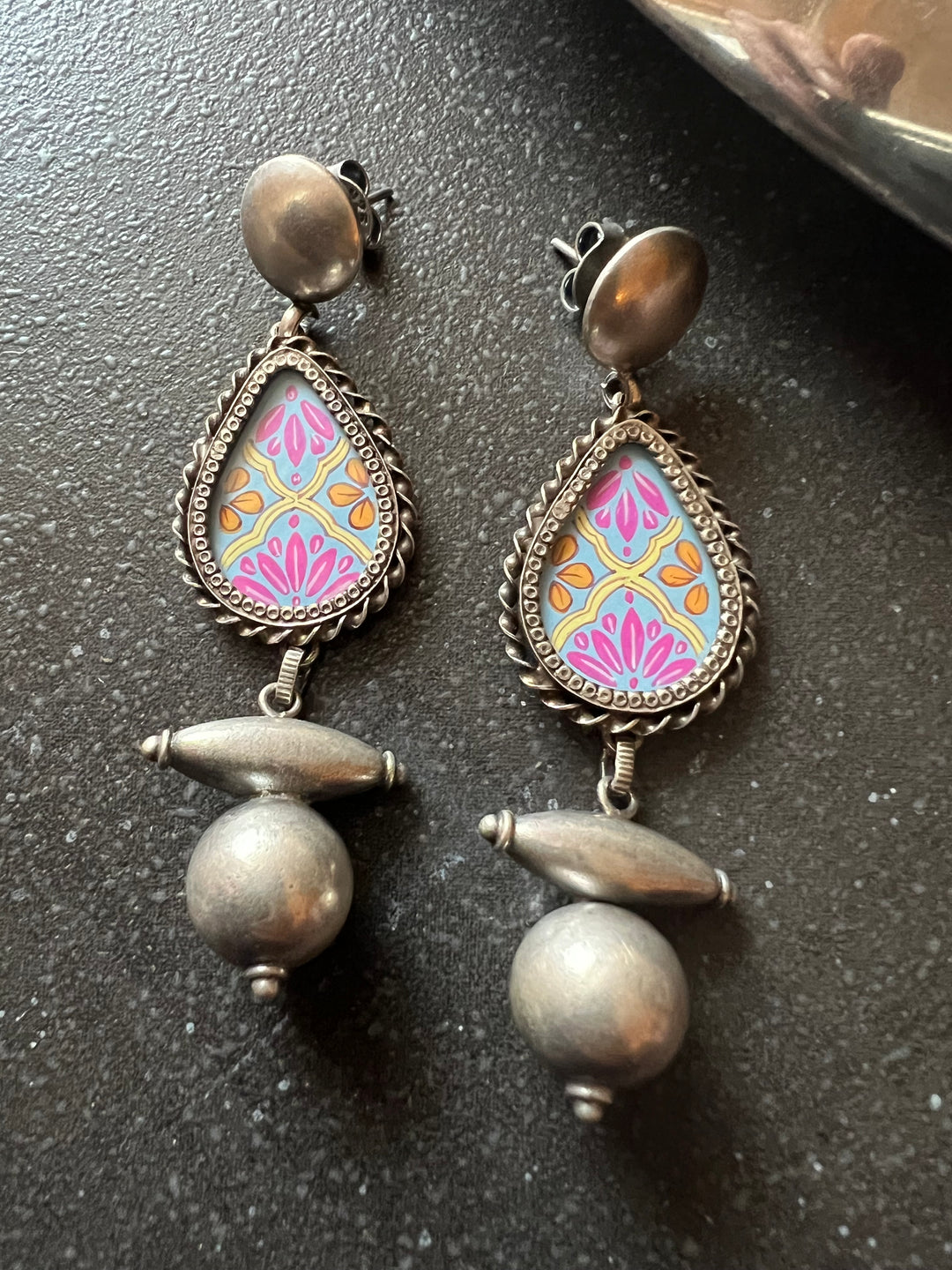 Hand Painted Pure 925 Silver Earrings