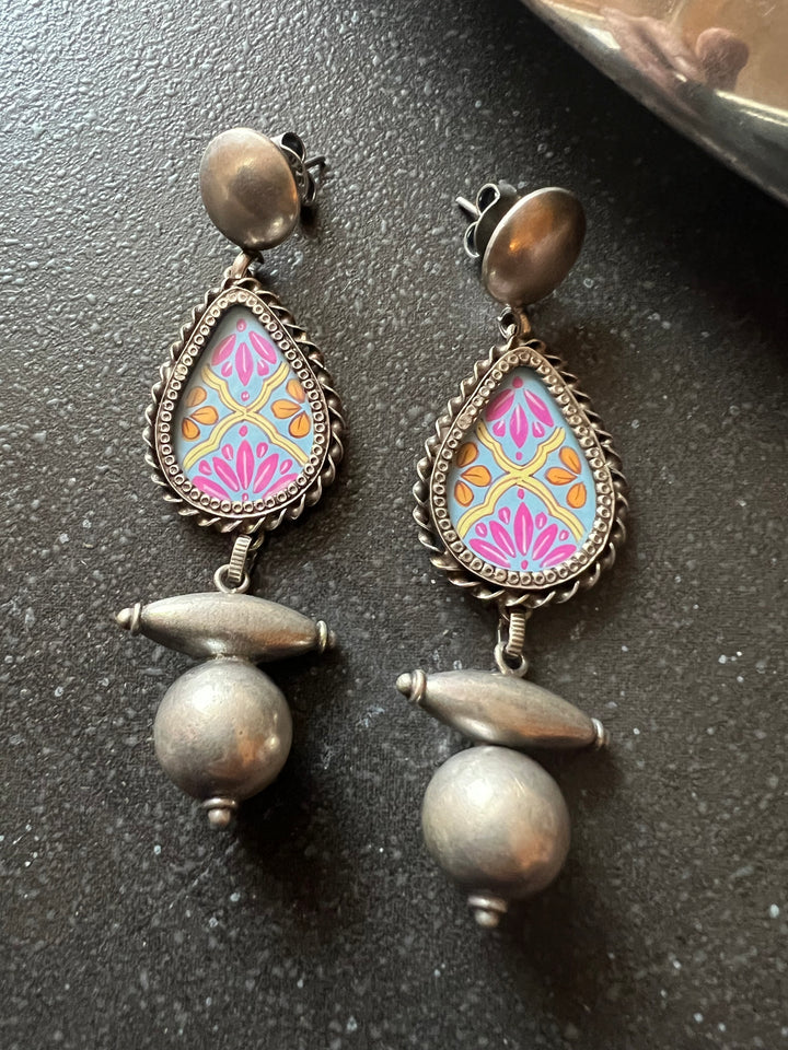Hand Painted Pure 925 Silver Earrings