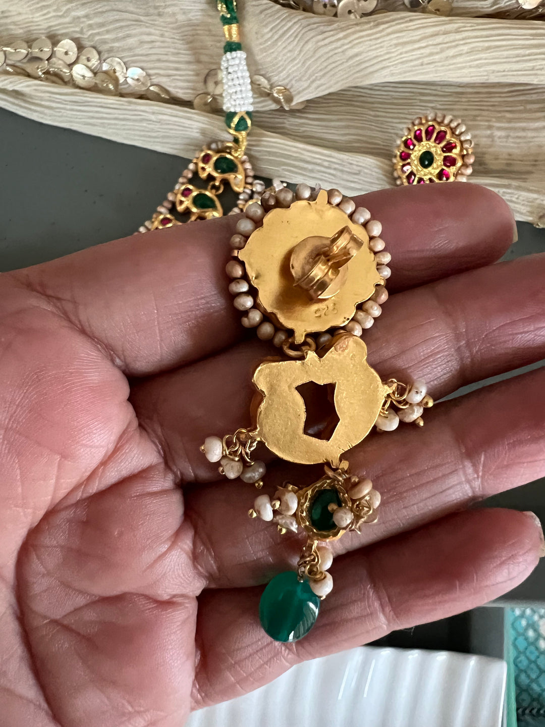 Elegant 925 Silver Jadau Kundan Necklace Set