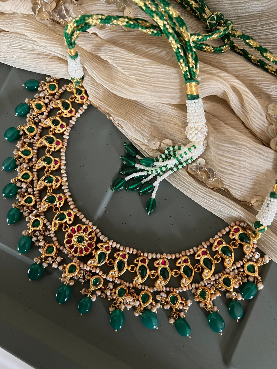 Elegant 925 Silver Jadau Kundan Necklace Set