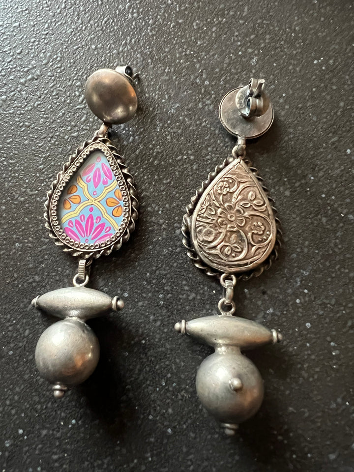 Hand Painted Pure 925 Silver Earrings