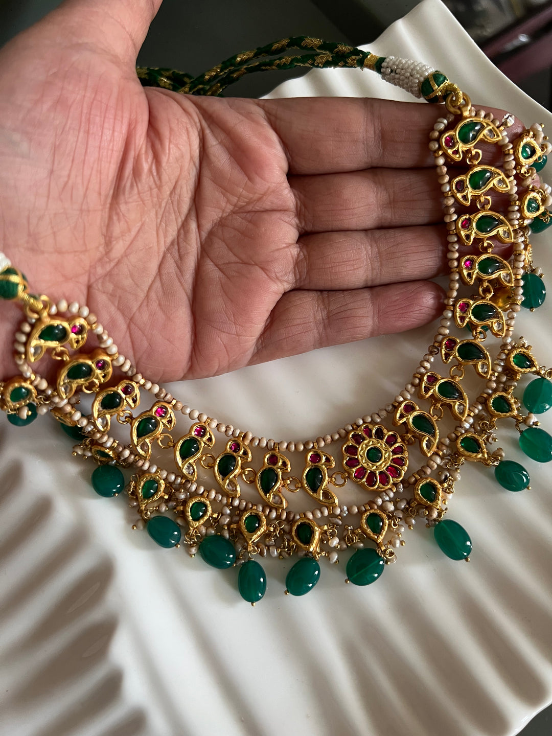 Elegant 925 Silver Jadau Kundan Necklace Set