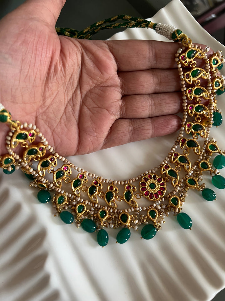 Elegant 925 Silver Jadau Kundan Necklace Set