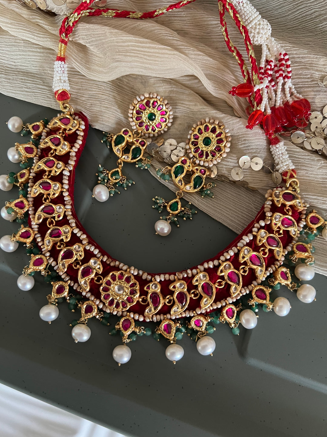Elegant 925 Silver Jadau Kundan Necklace Set