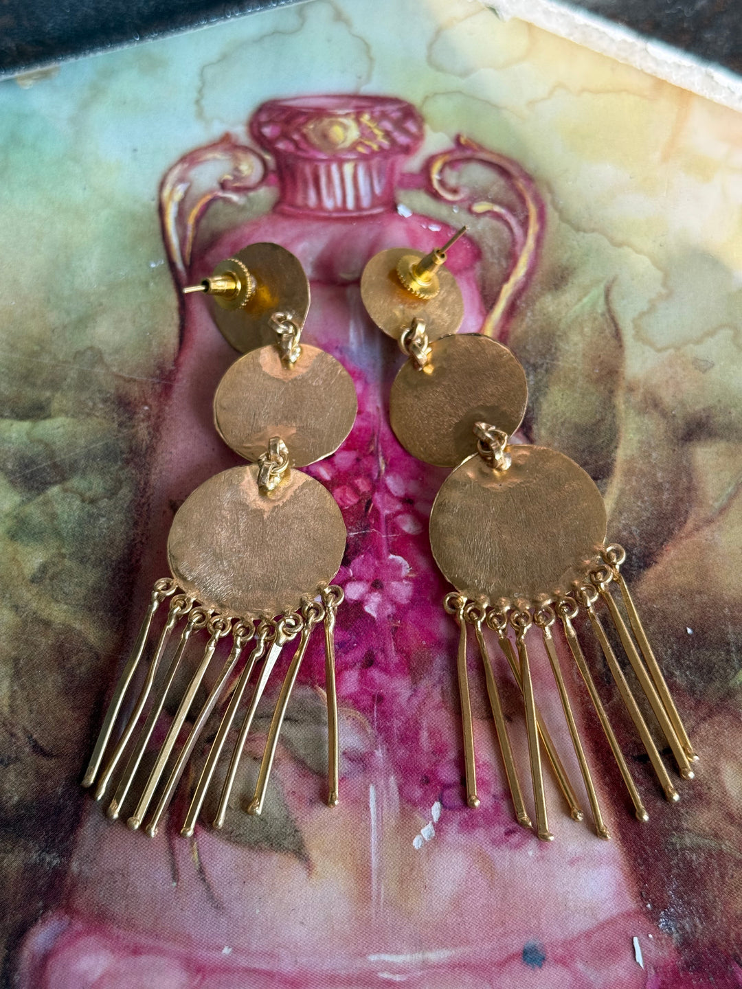 Handmade Brass Blue Statement Earrings | SHIVKA | 9.5x3 cm | 28g Pair | Push Back | Gift Jewelry