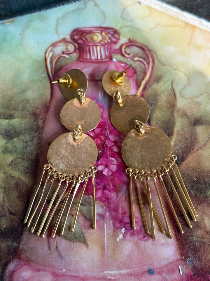 Handmade Brass Blue Statement Earrings | SHIVKA | 9.5x3 cm | 28g Pair | Push Back | Gift Jewelry