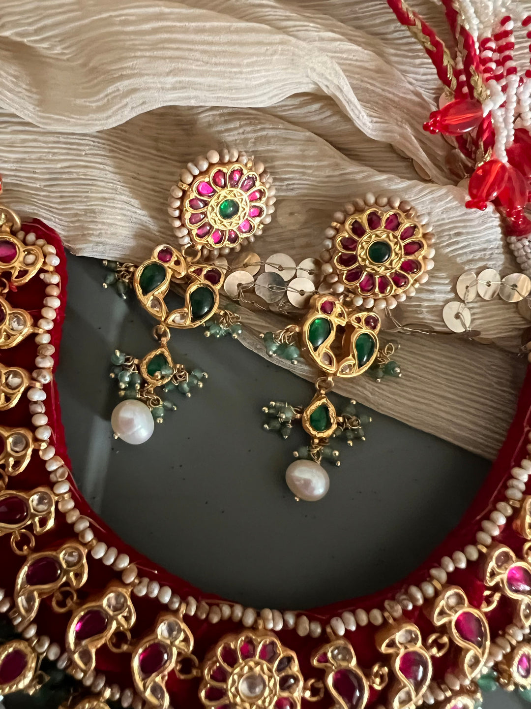 Elegant 925 Silver Jadau Kundan Necklace Set