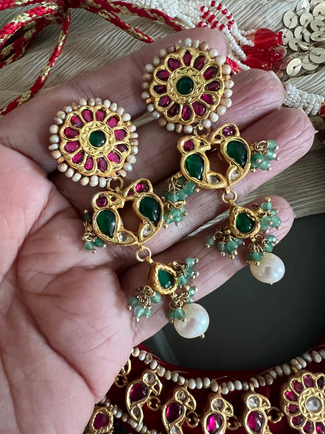 Elegant 925 Silver Jadau Kundan Necklace Set