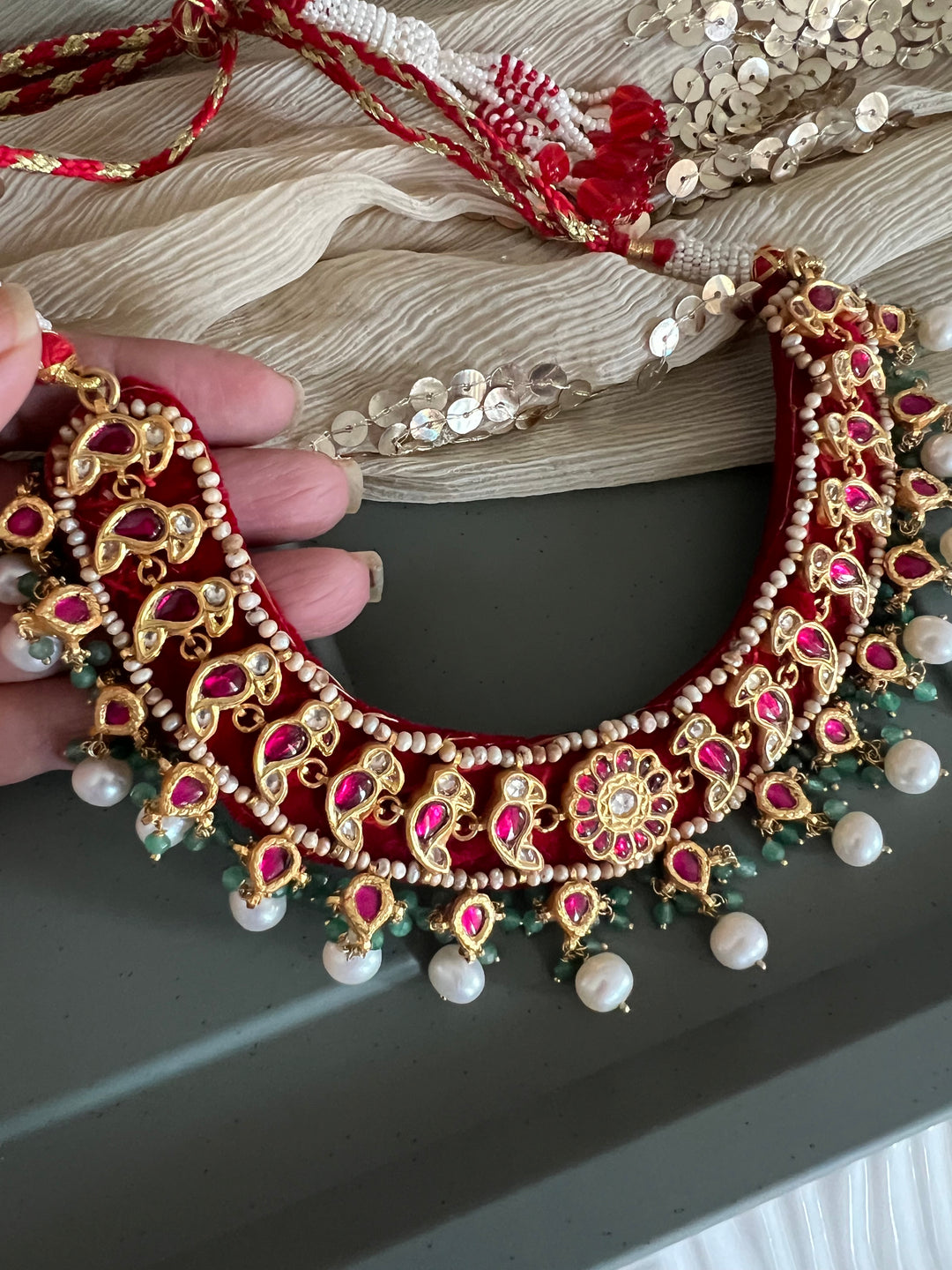 Elegant 925 Silver Jadau Kundan Necklace Set