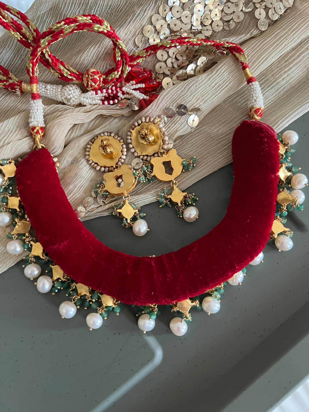 Elegant 925 Silver Jadau Kundan Necklace Set