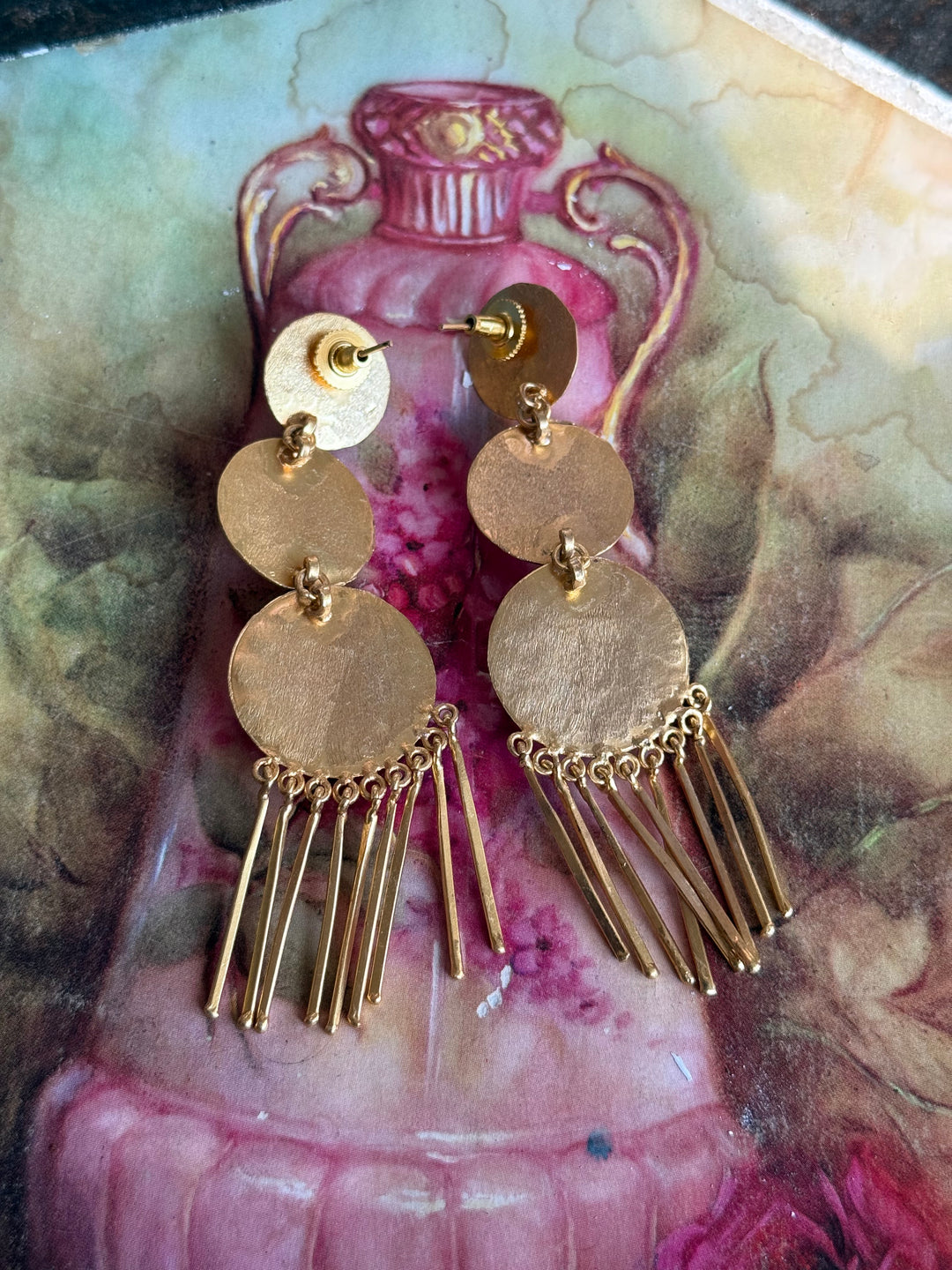 Handmade Brass Red Onyx Statement Earrings | SHIVKA | 9.5x3 cm | 28g Pair | Push Back | Gift Jewelry