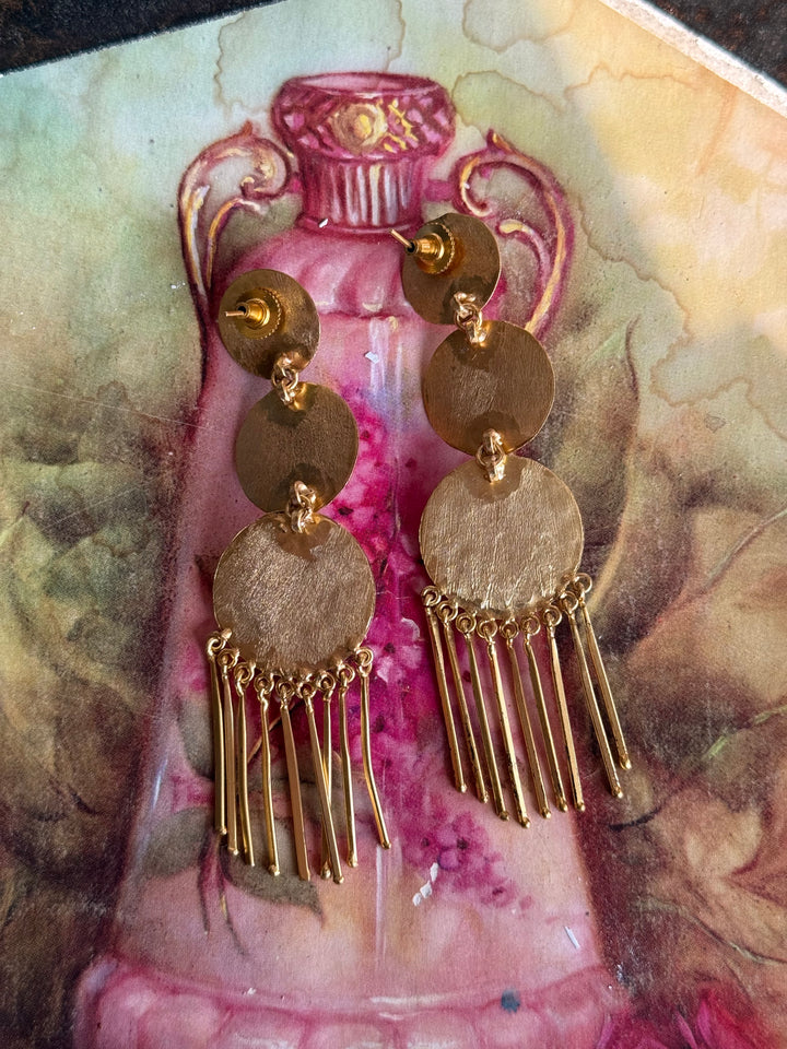 Handmade Brass Pearl Statement Earrings | SHIVKA | 9.5x3 cm | 28g Pair | Push Back | Gift Jewelry