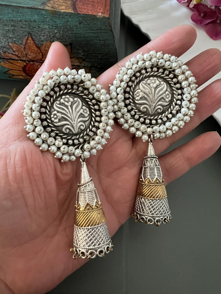 Antique Pearl Clustered Statement Earrings - Premium Quality, Exquisite Craftsmanship