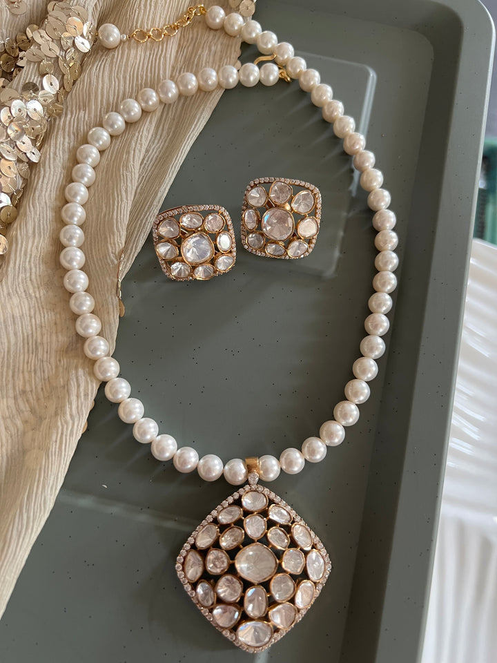 Beautiful Polki 925 Silver Necklace Set