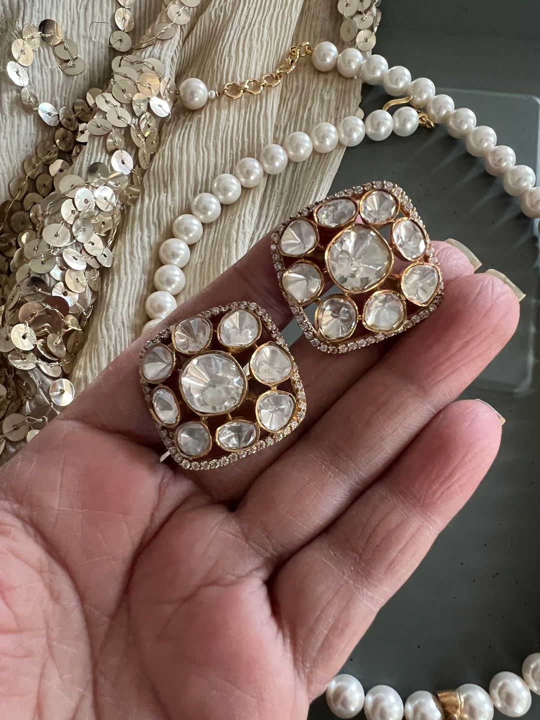 Beautiful Polki 925 Silver Necklace Set