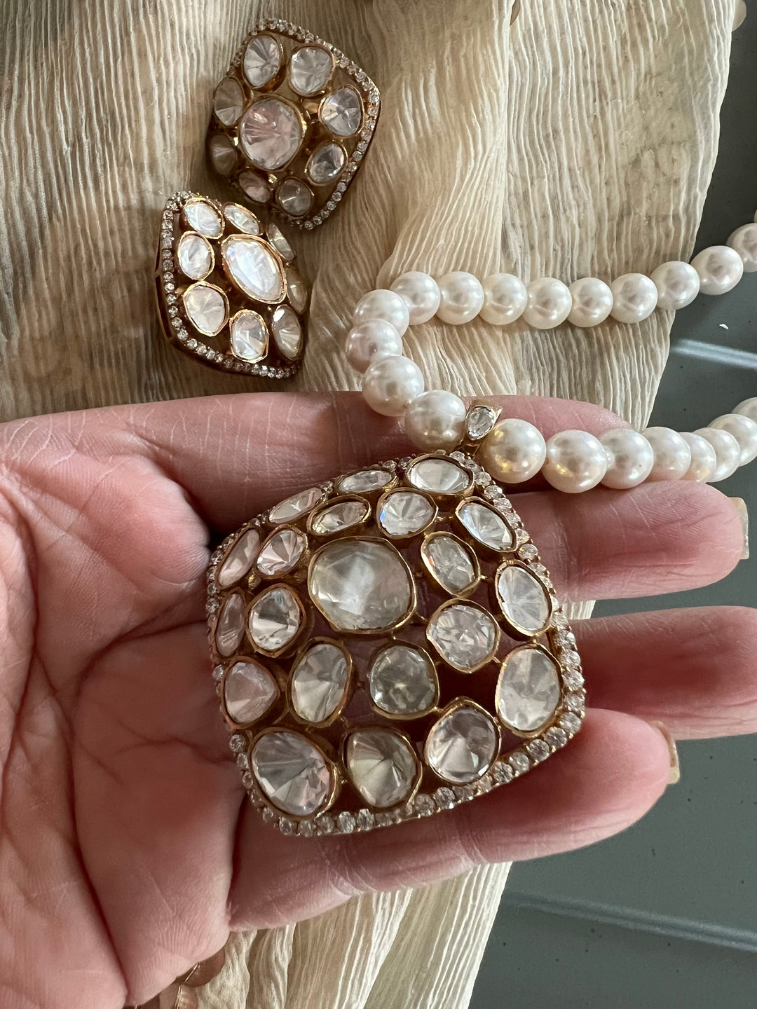 Beautiful Polki 925 Silver Necklace Set