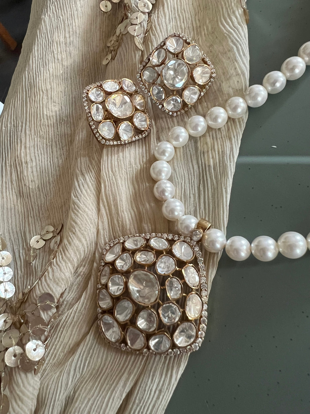 Beautiful Polki 925 Silver Necklace Set