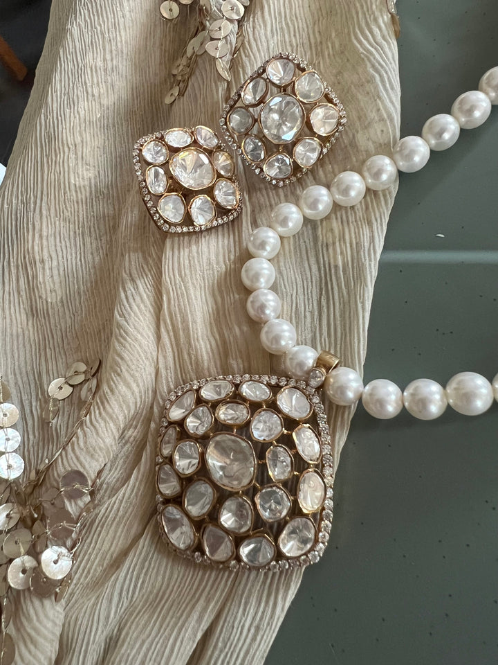 Beautiful Polki 925 Silver Necklace Set