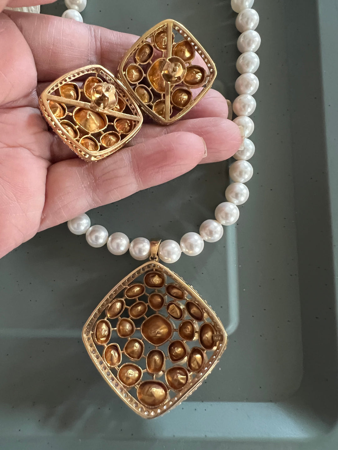 Beautiful Polki 925 Silver Necklace Set