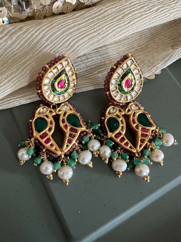 Elegant Jadau Kundan 925 Silver Earrings