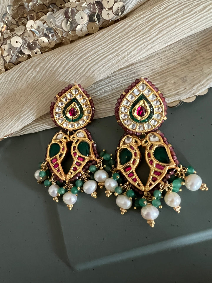 Elegant Jadau Kundan 925 Silver Earrings