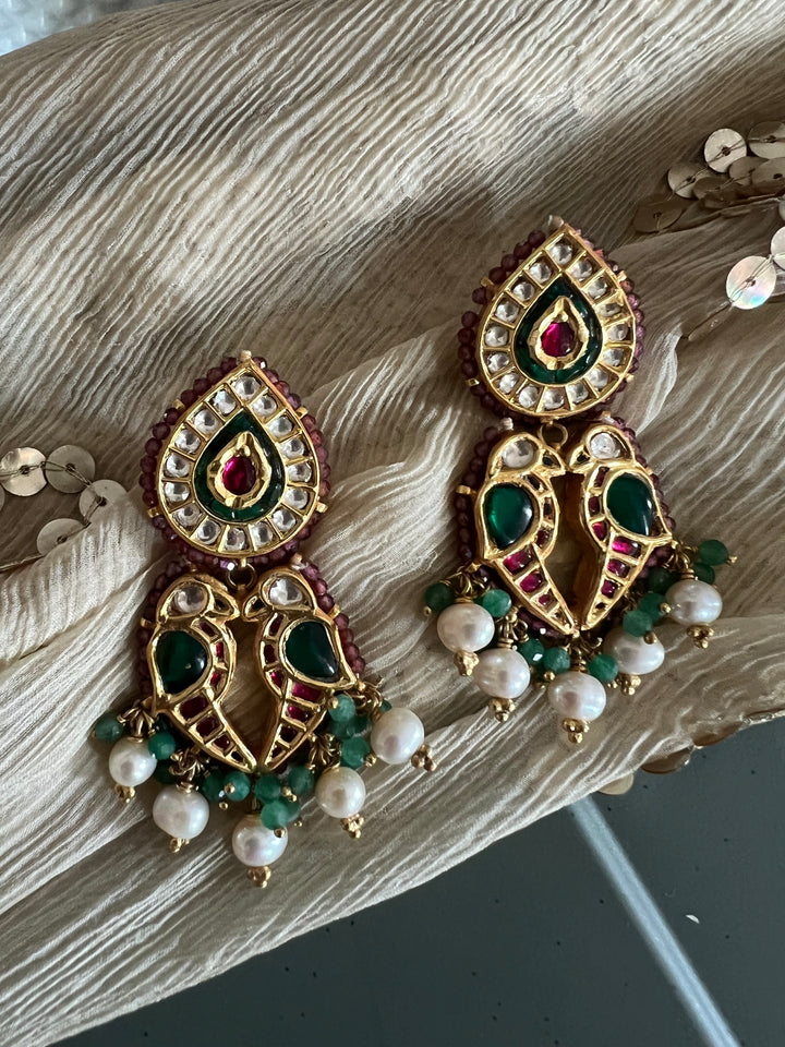 Elegant Jadau Kundan 925 Silver Earrings