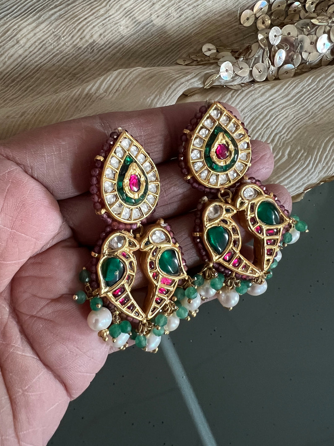 Elegant Jadau Kundan 925 Silver Earrings