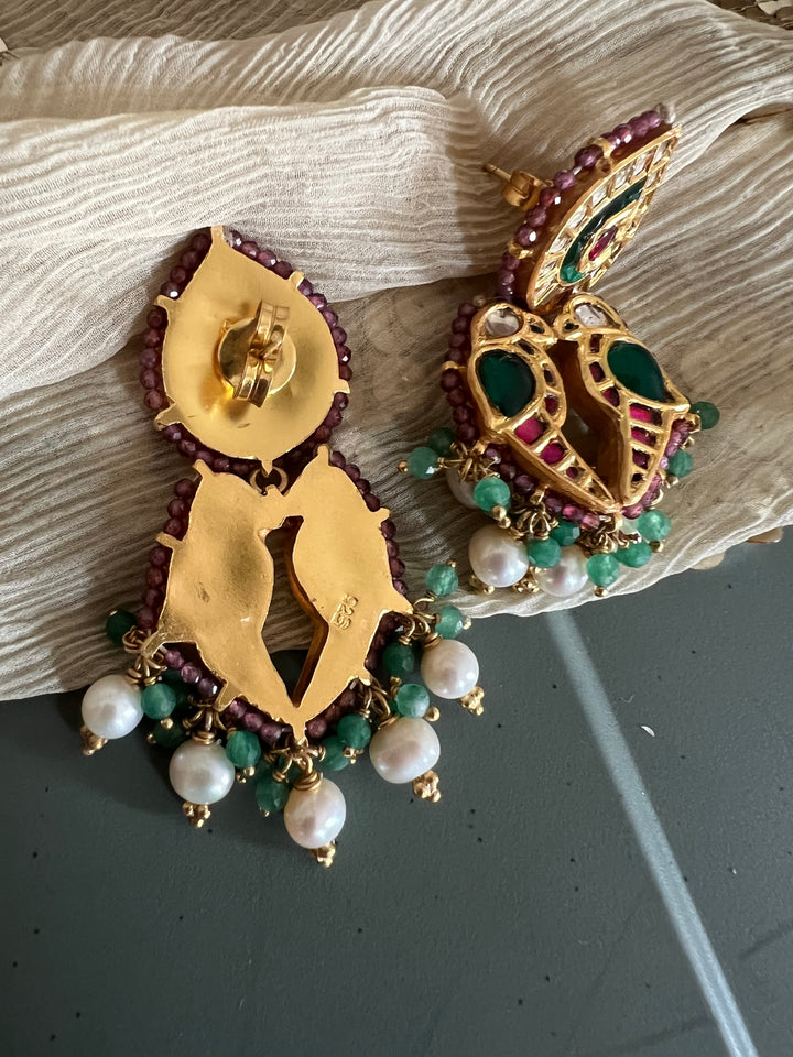 Elegant Jadau Kundan 925 Silver Earrings