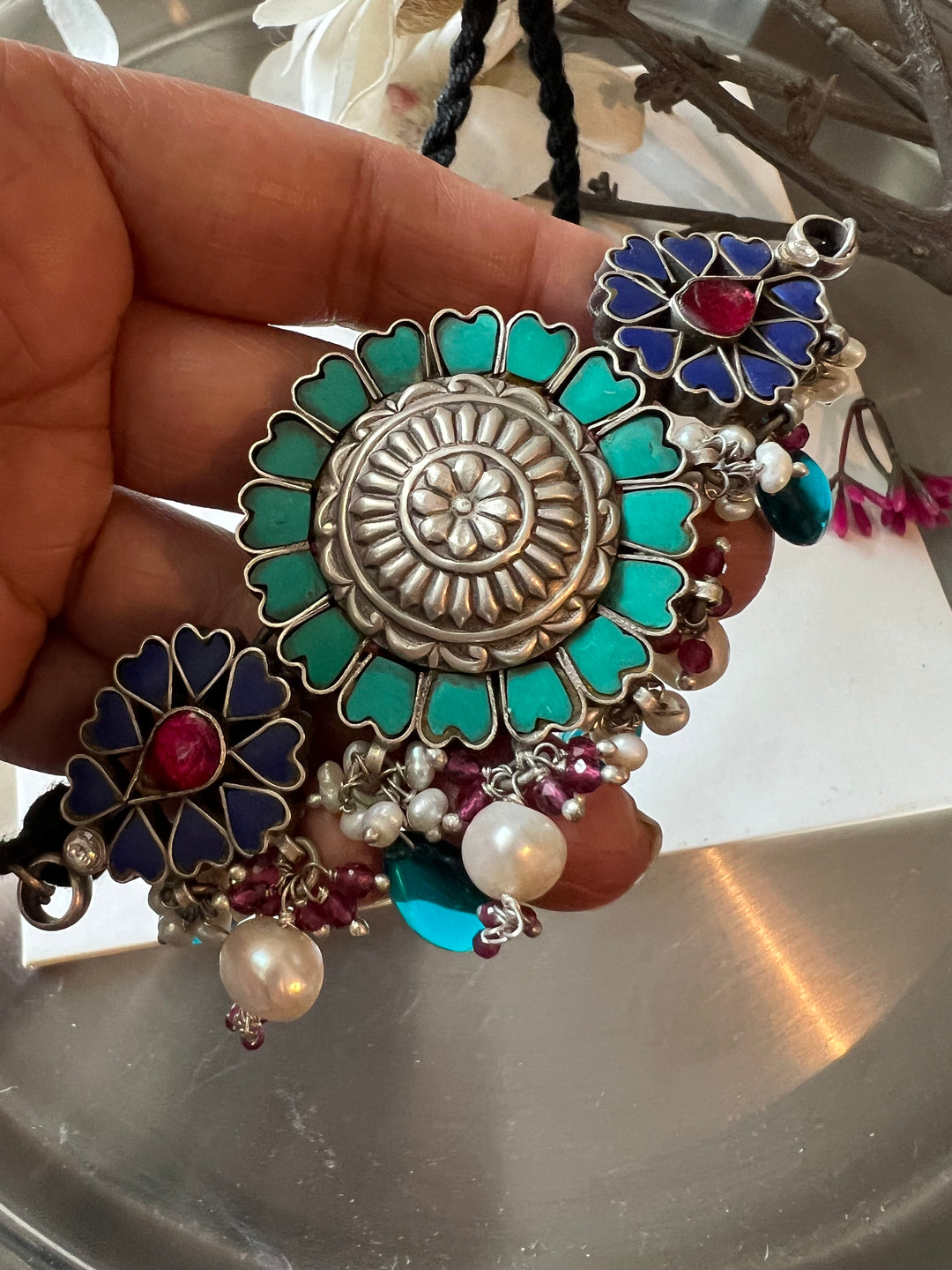 Pure 925 Silver Choker with Earrings