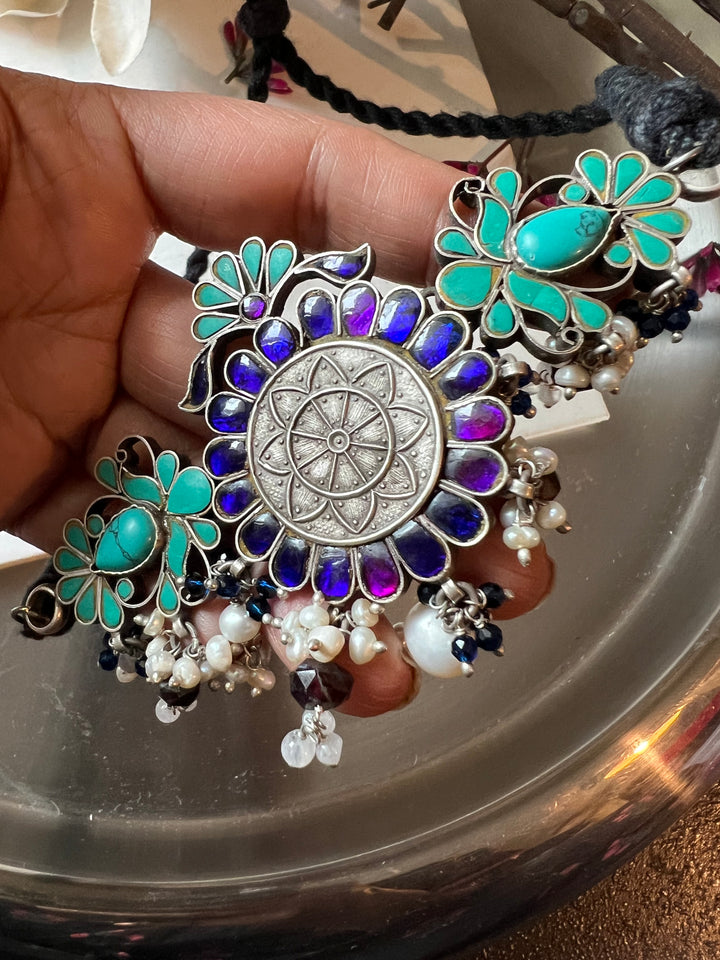 Pure 925 Silver Choker with Earrings