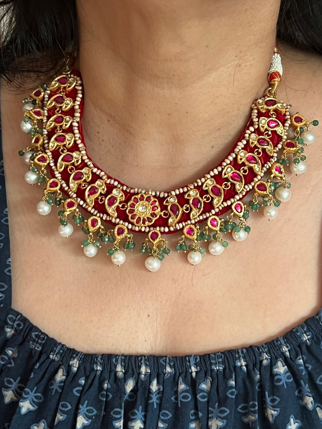 Elegant 925 Silver Jadau Kundan Necklace Set