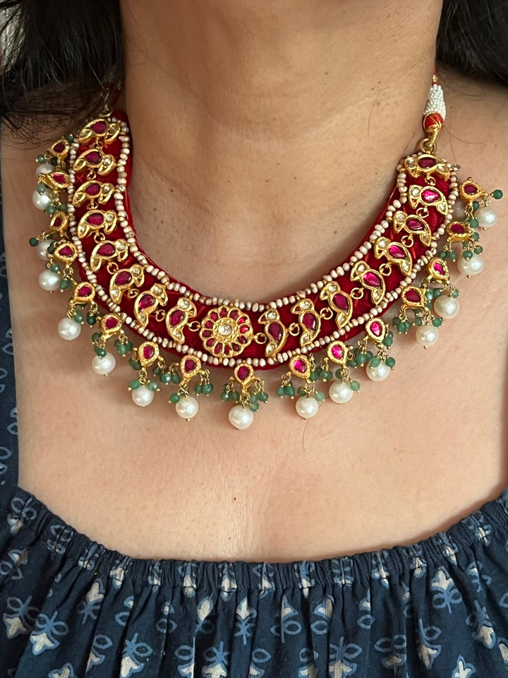 Elegant 925 Silver Jadau Kundan Necklace Set