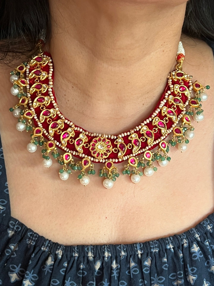 Elegant 925 Silver Jadau Kundan Necklace Set