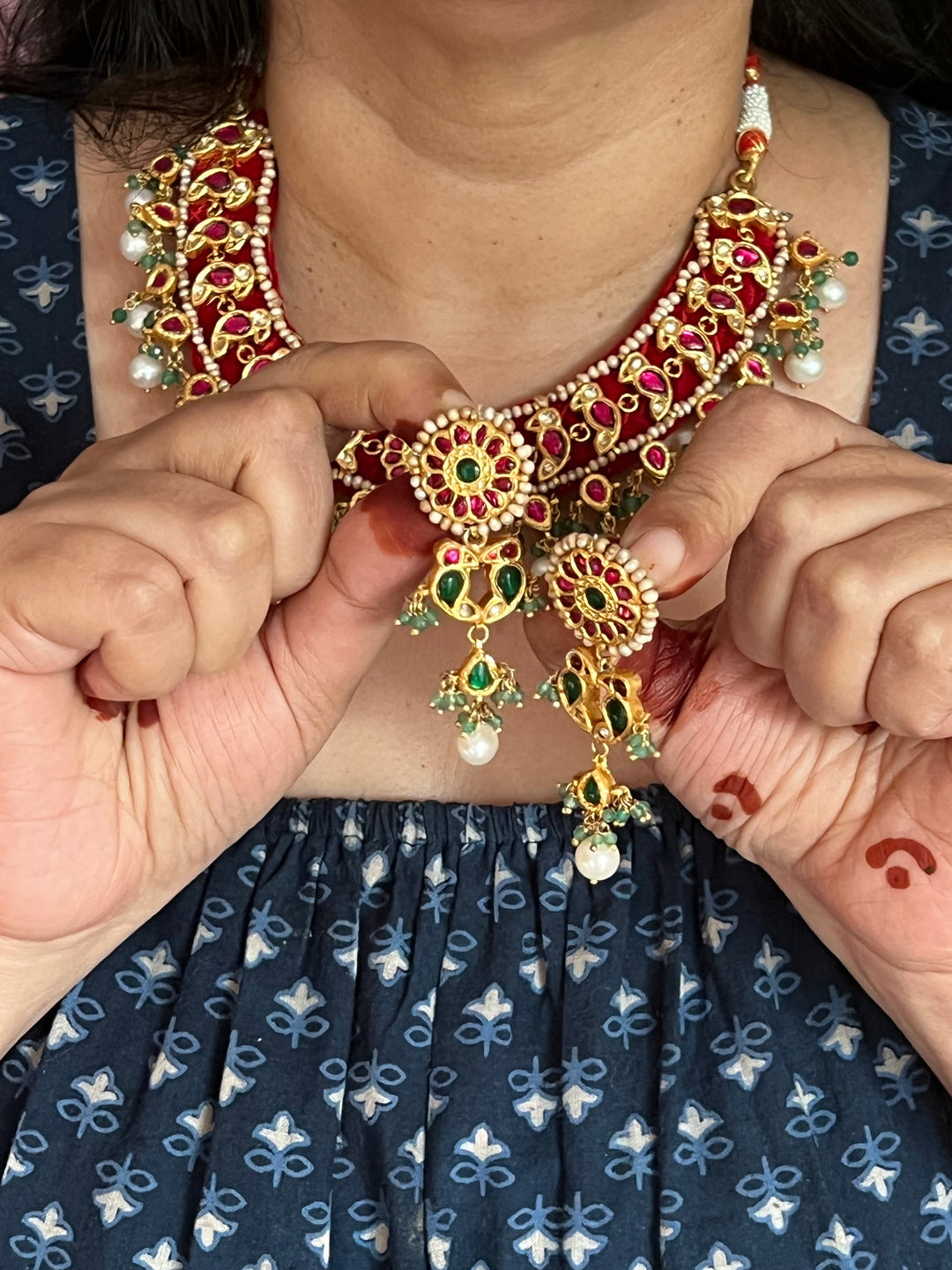 Elegant 925 Silver Jadau Kundan Necklace Set