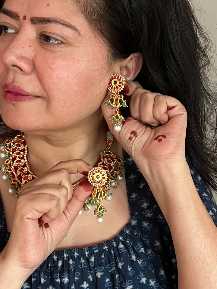 Elegant 925 Silver Jadau Kundan Necklace Set