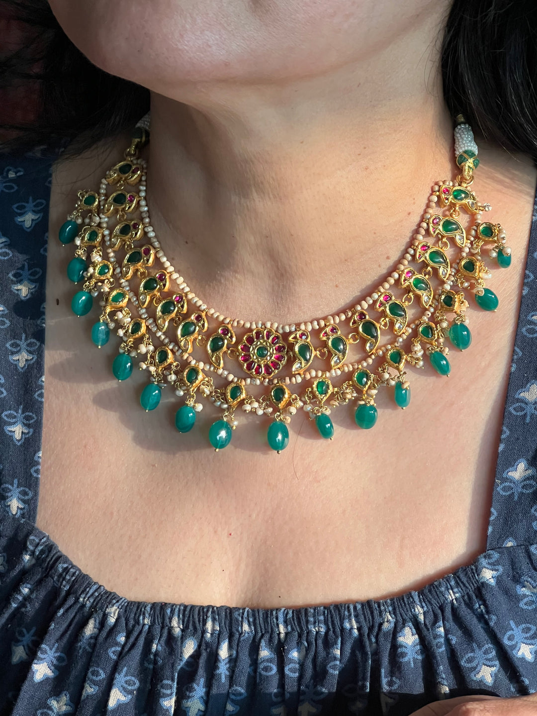 Elegant 925 Silver Jadau Kundan Necklace Set