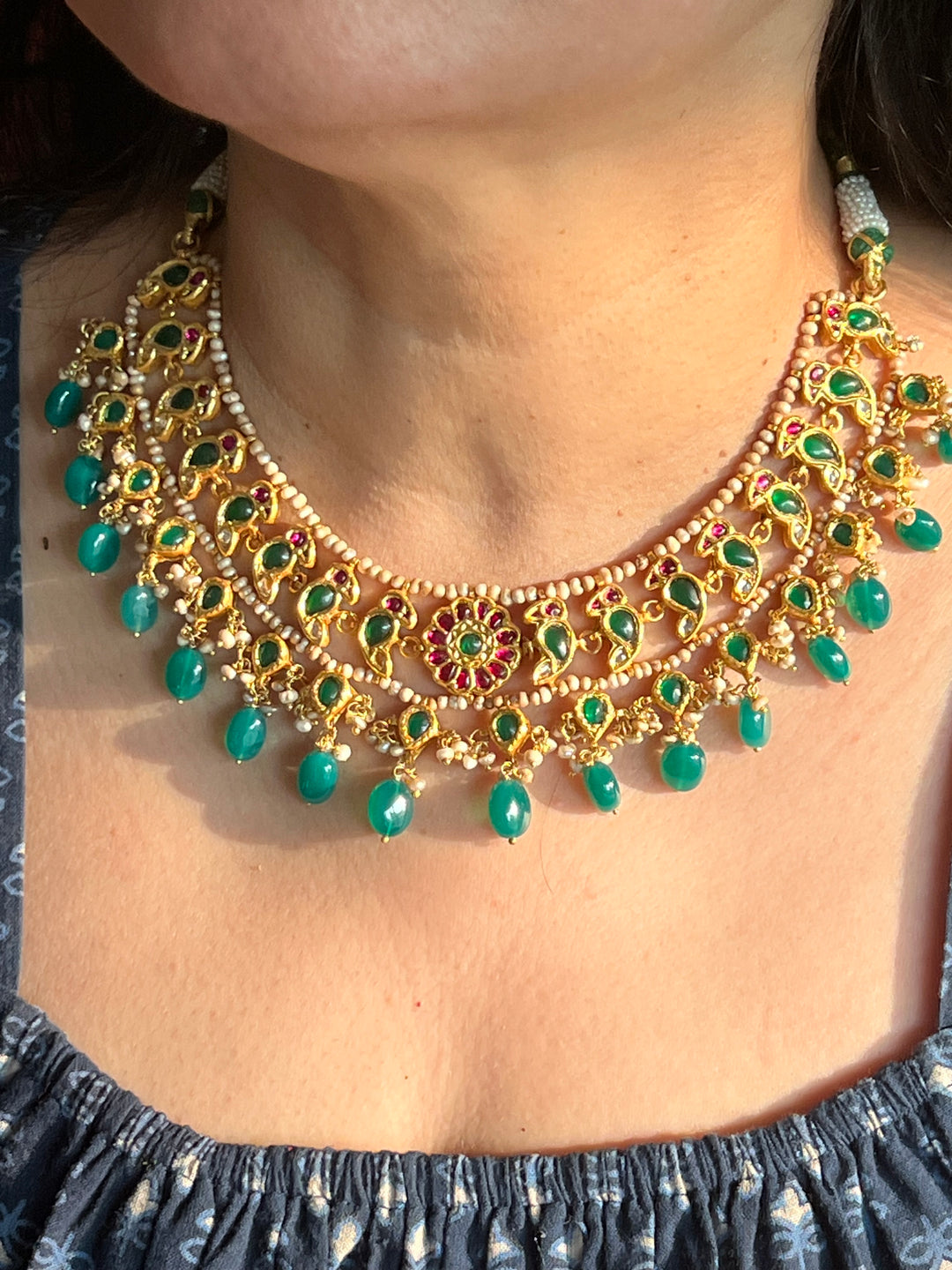 Elegant 925 Silver Jadau Kundan Necklace Set