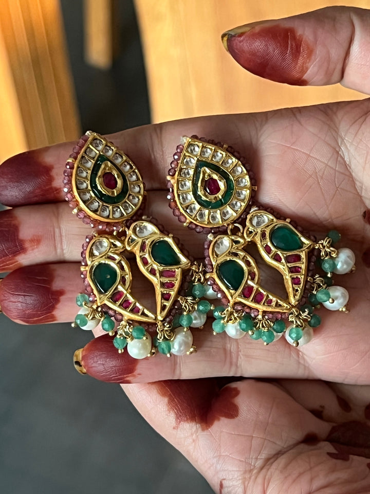 Elegant Jadau Kundan 925 Silver Earrings