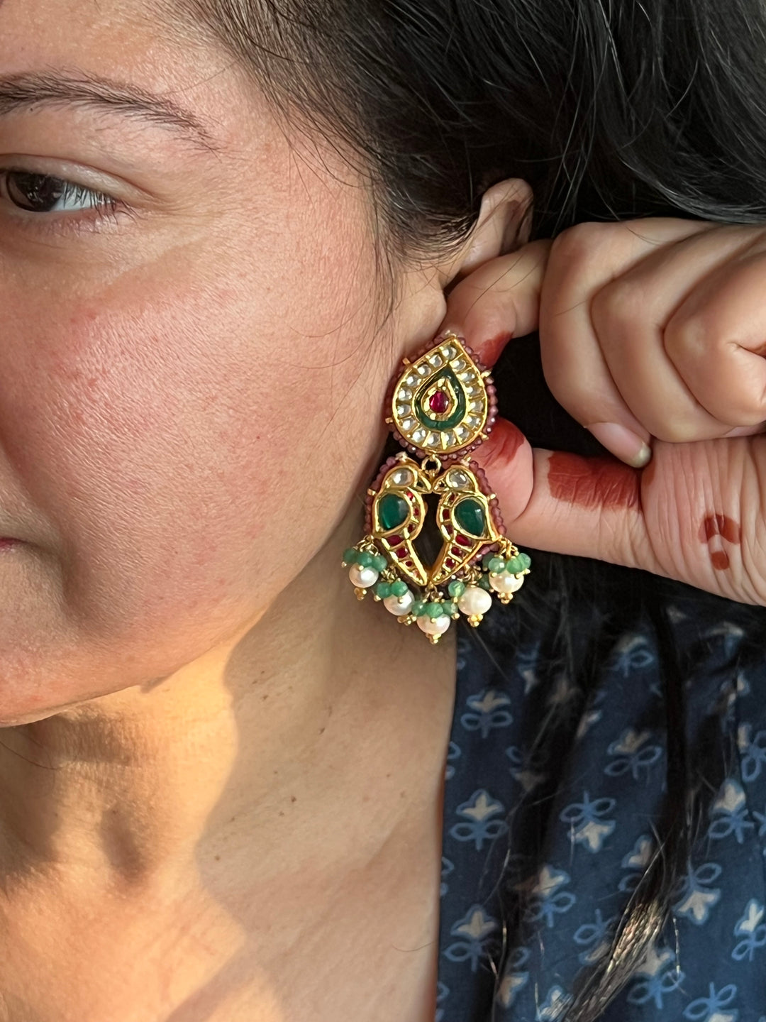 Elegant Jadau Kundan 925 Silver Earrings