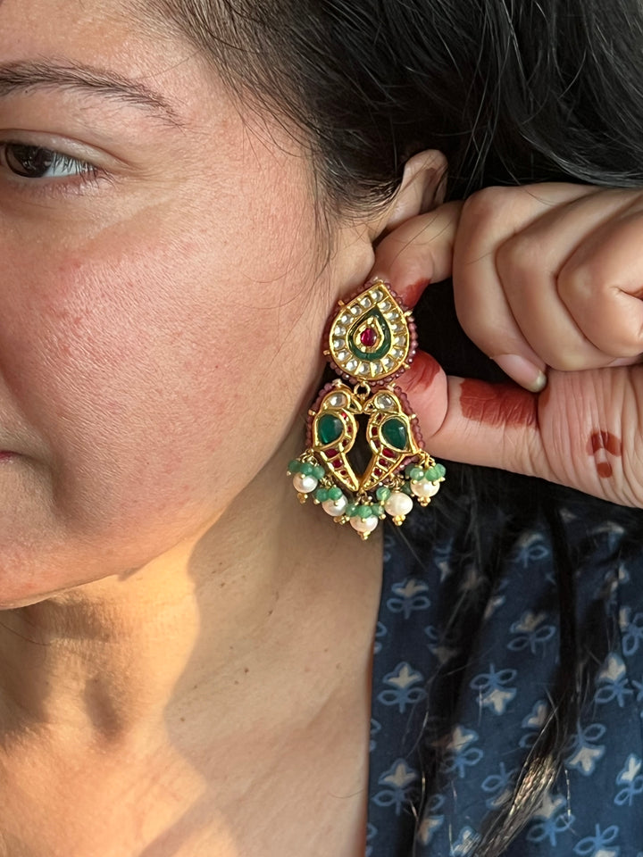 Elegant Jadau Kundan 925 Silver Earrings